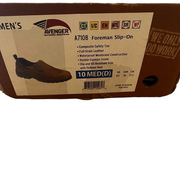 Men’s Avenger Foreman Slip On Safety Work Shoes Sz 10 NIB
